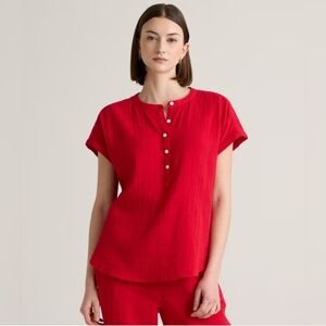 Quince Women's 100% Organic Cotton Gauze Rolled Sleeve Shirt Wild Cherry Large